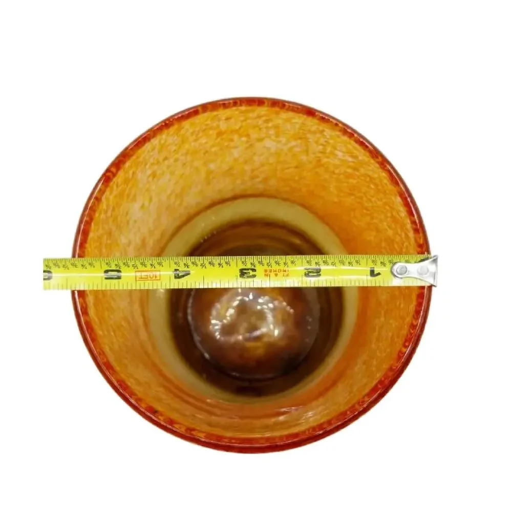 Vintage Orange Brown Art Glass Cylinder Vase: Mottled Hurricane Vase, 9.75" Tall - Picture 8 of 11